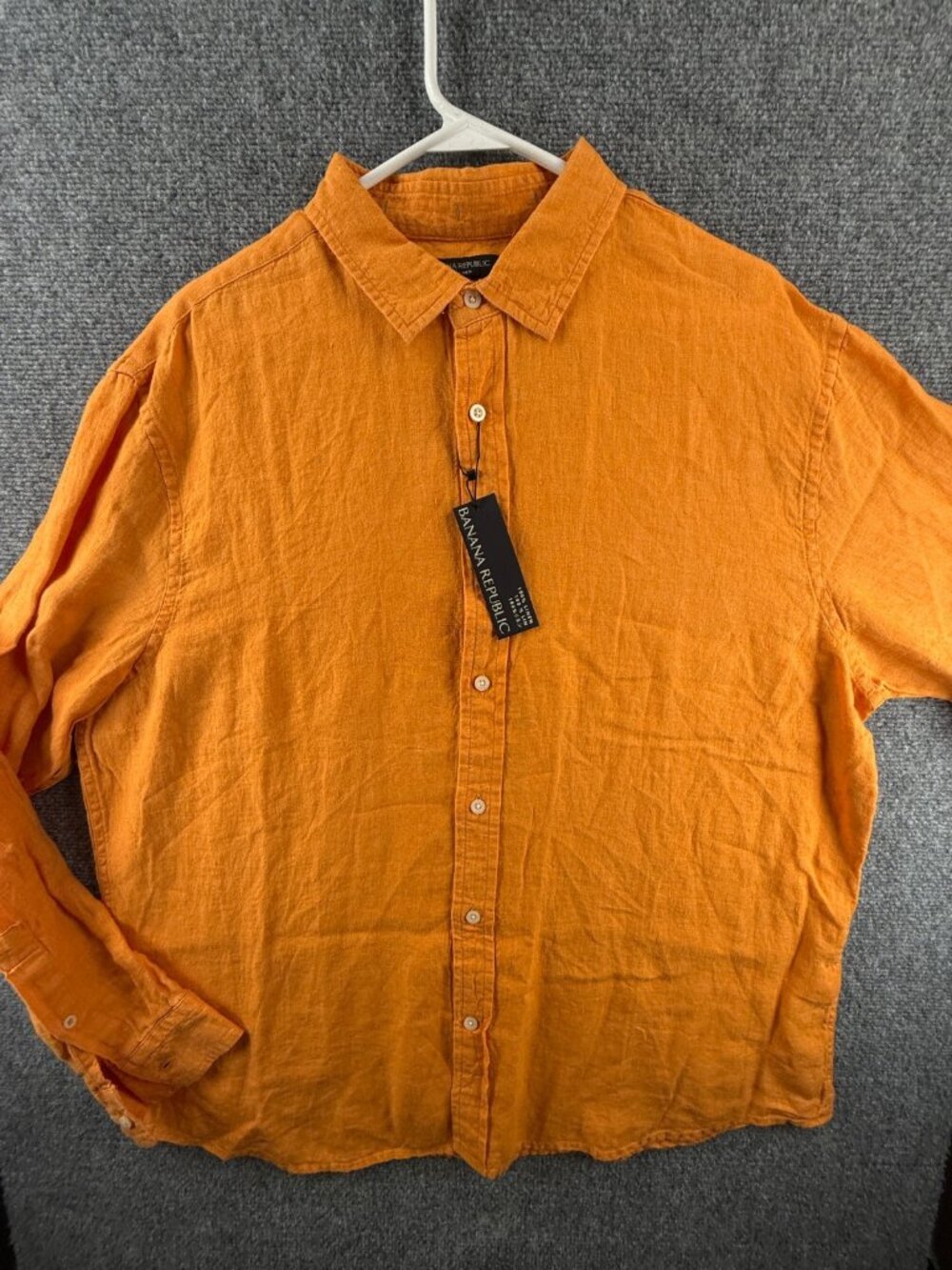 NWT Banana Republic Orange All Linen Button Up Shirt Long Sleeve XL Untucked Fit